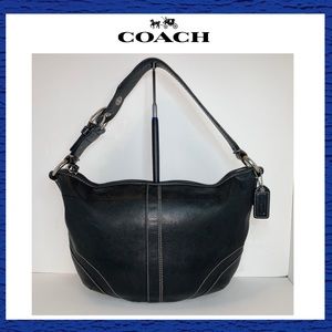 Coach Black Silver Leather Medium Hobo